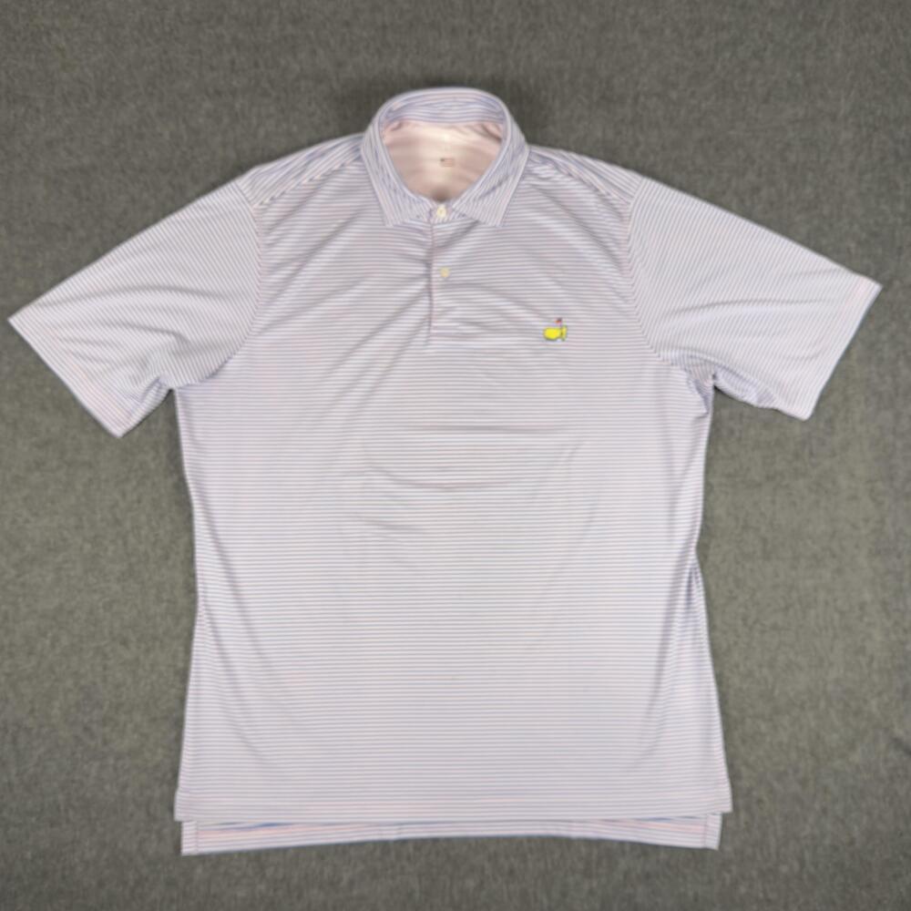 Masters Polo Shirt Mens Medium Blue Pink Stripe Golf Fairway & Greene USA